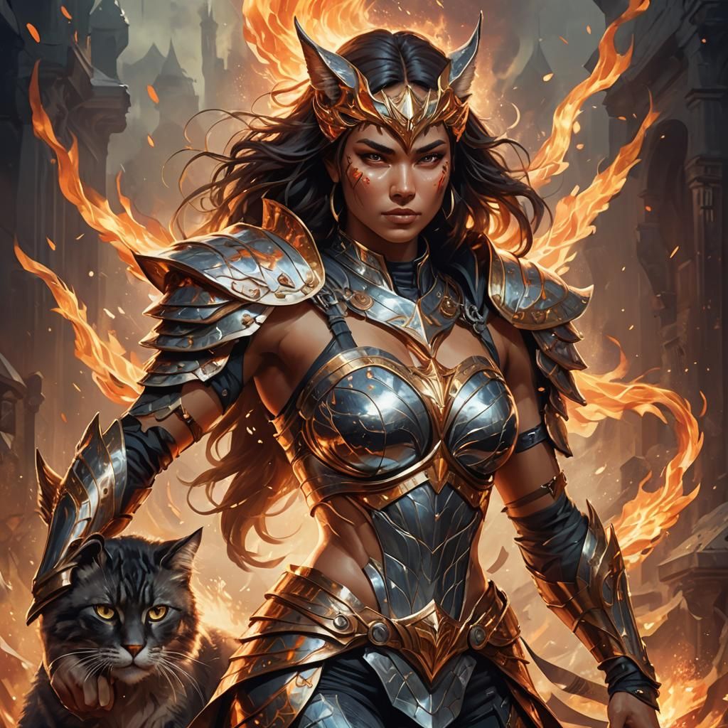 Fantasy Warrior Woman in Flames, Digital Art
