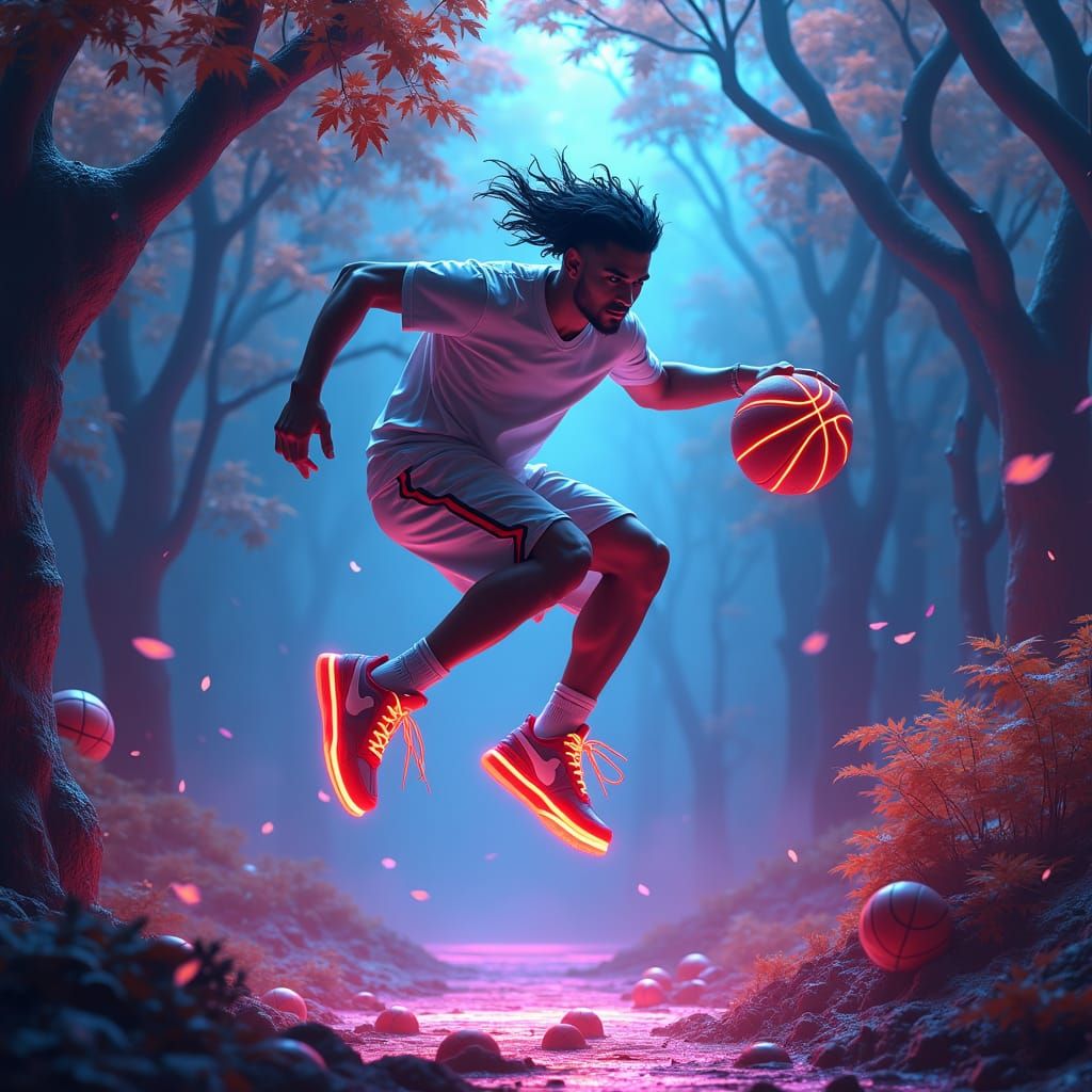 Dynamic Basketball Player in Futuristic Concept Art Style