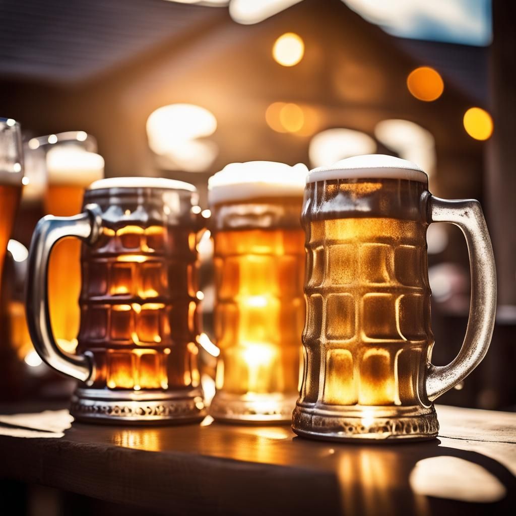 Joyous Tavern Celebration with Beer Mugs and Firelight