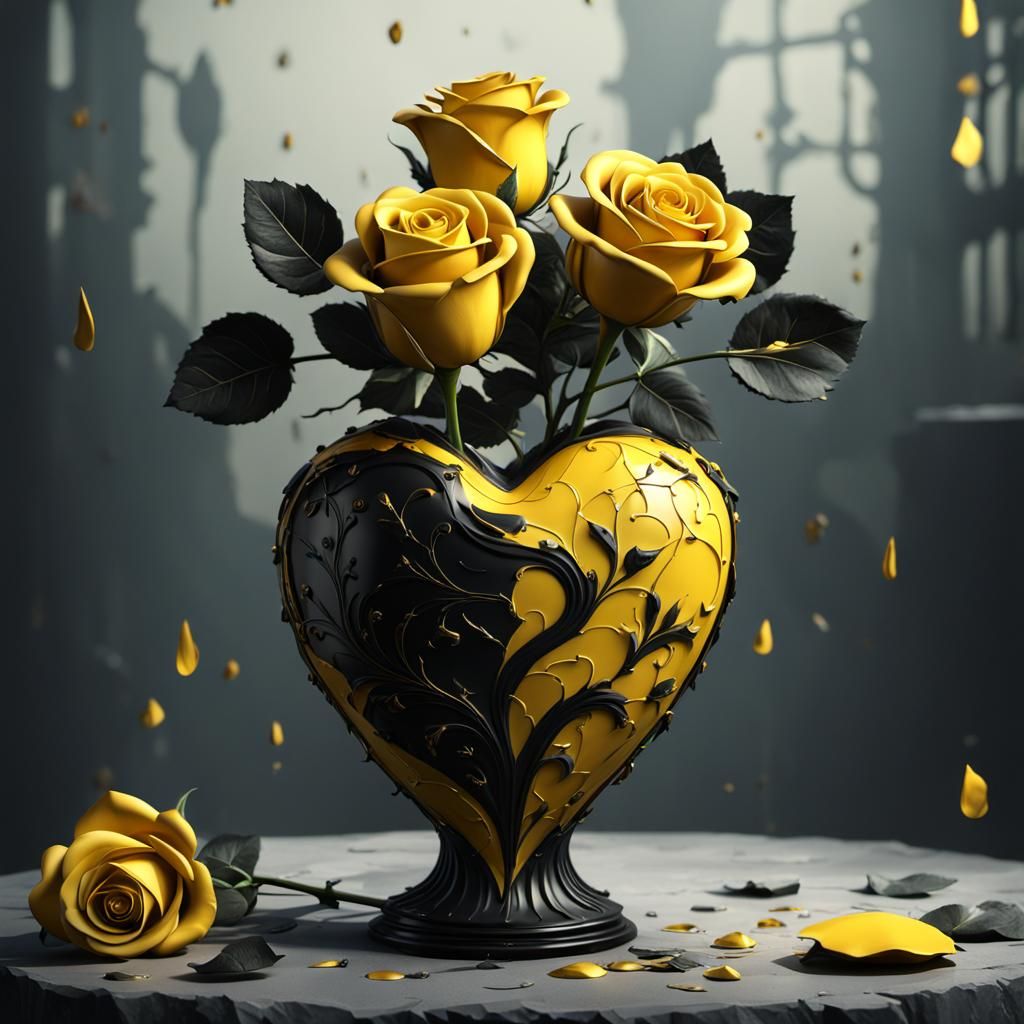 Yellow and Black Rose Broken Heart Vase