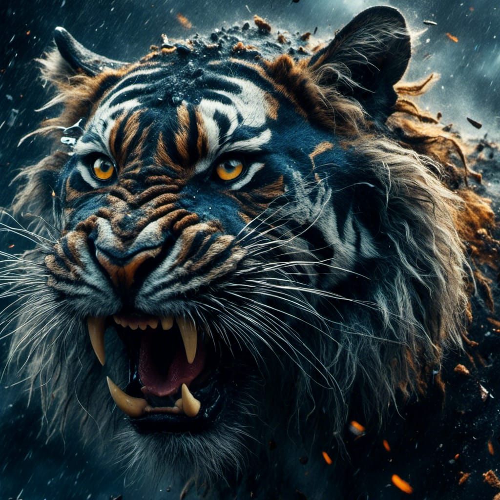Black Tiger Growl: Expressionist Storm Portrait