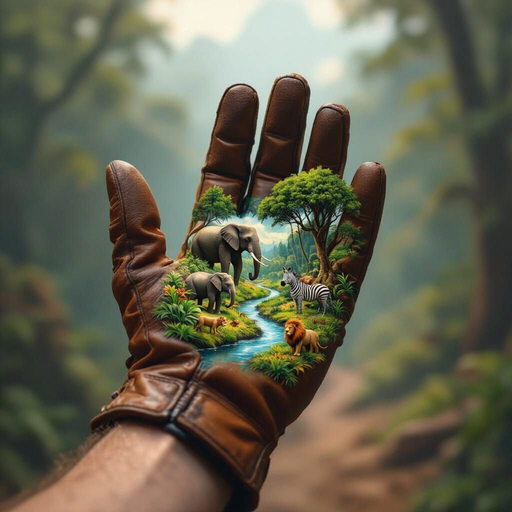 Miniature Jungle on a Hand, Surreal Digital Art