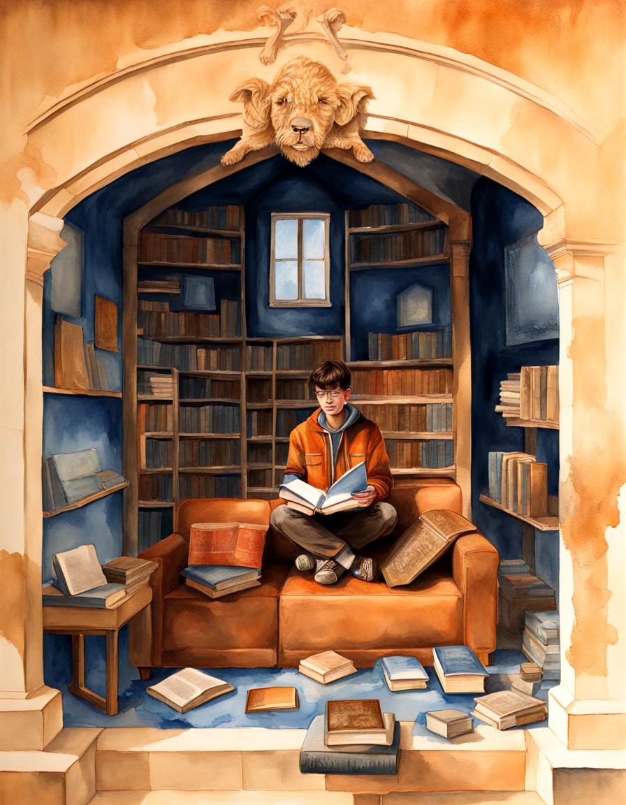 An autodidact student with lots of books...