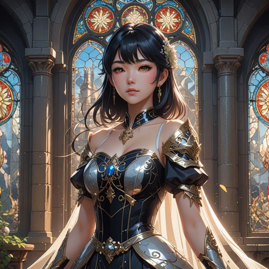 Young Asian Princess in Castle Anime Splash Art