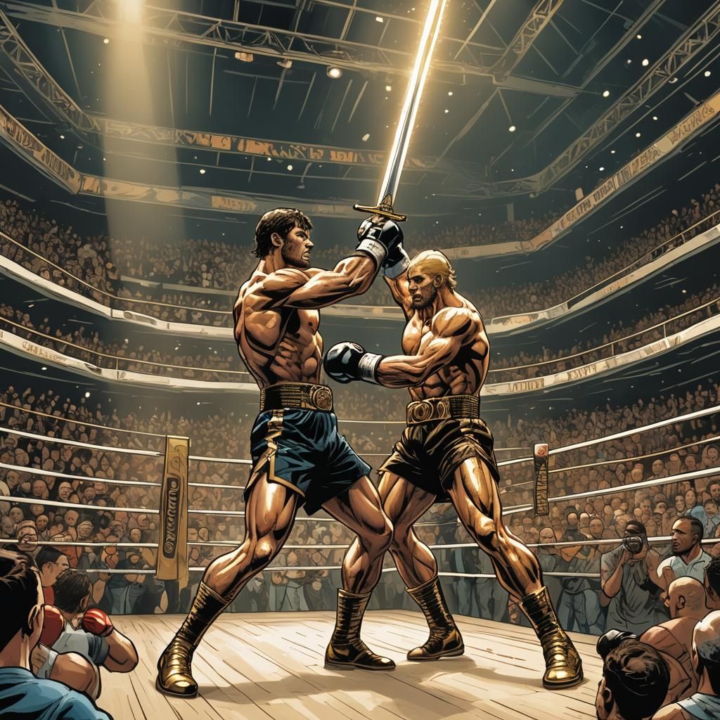 Golden Sword Fight in Boxing Arena