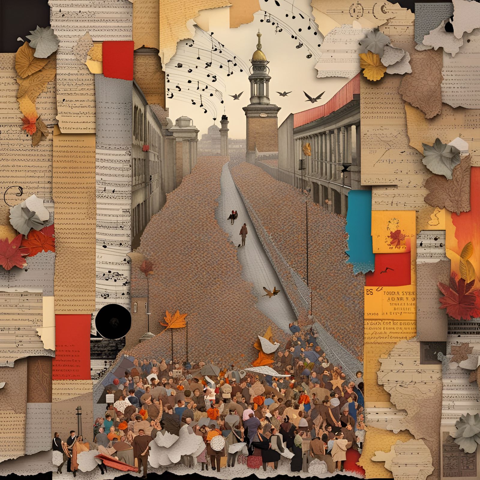 1989: The fall of the Berlin Wall. Mixed media collage