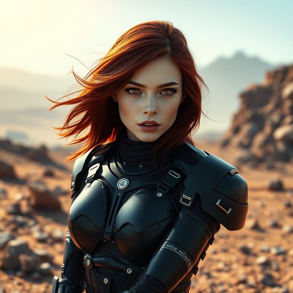 Woman in Sci-Fi Armor on Alien Planet