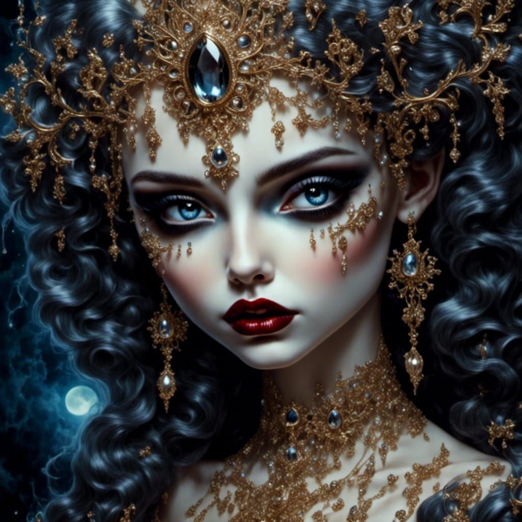 Vampire Ascending to Sunset in Art Nouveau Style