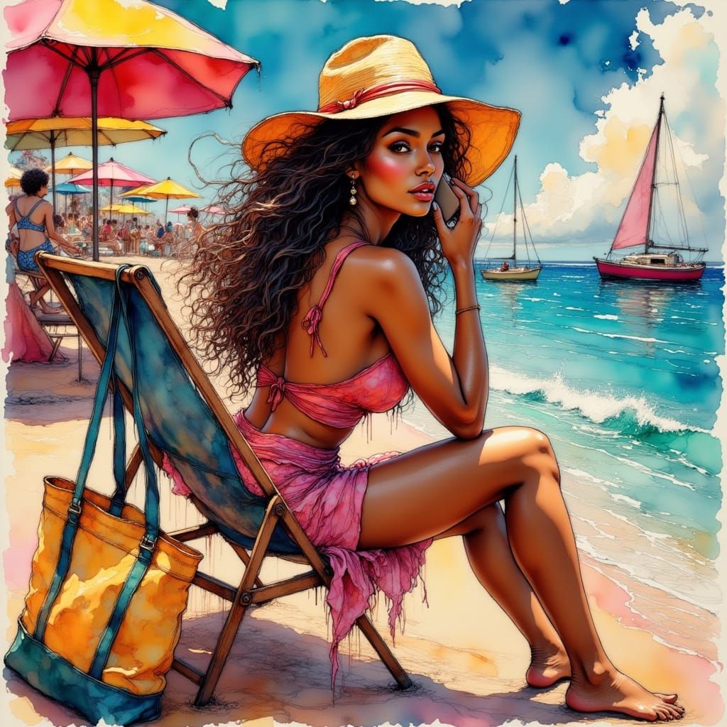 Vibrant Scene of a Curvy Black Woman Enjoying Freedom by the...