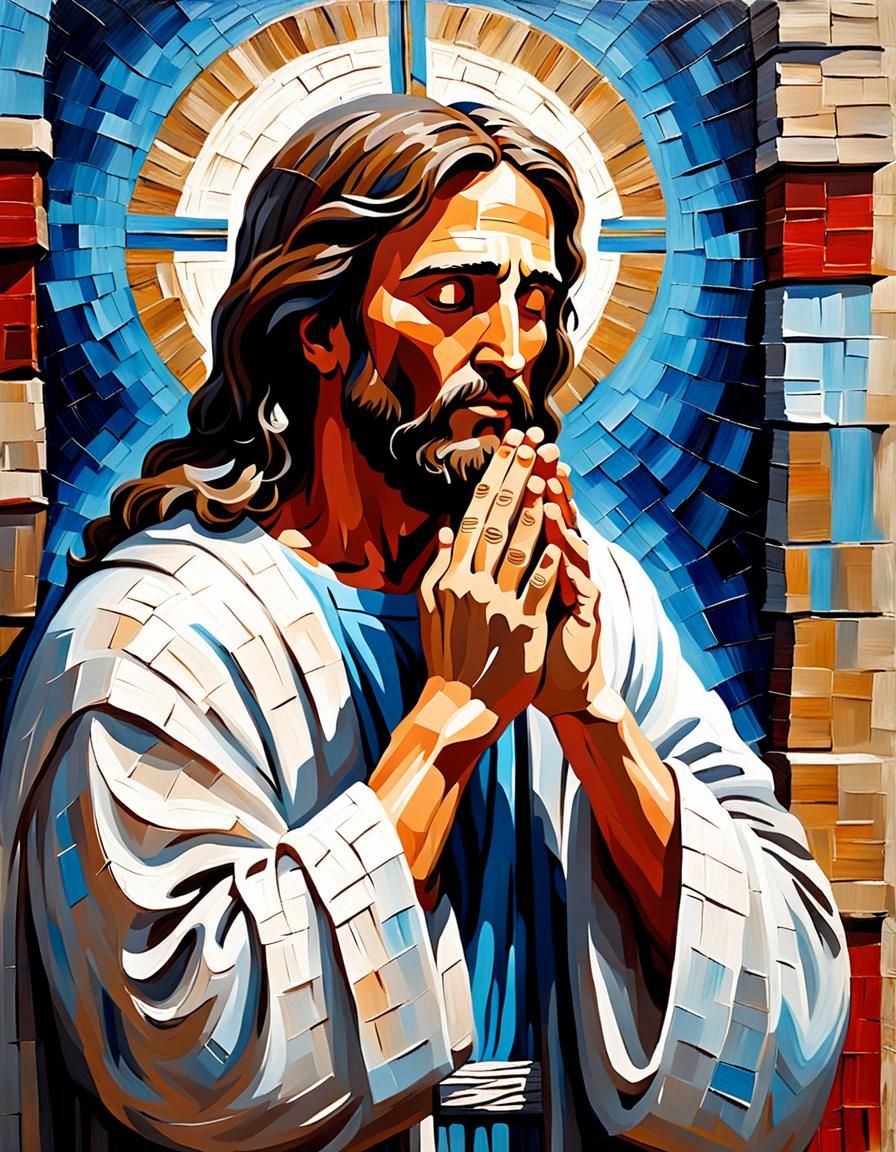 Jesus Christ Praying: Impasto Acrylic Painting