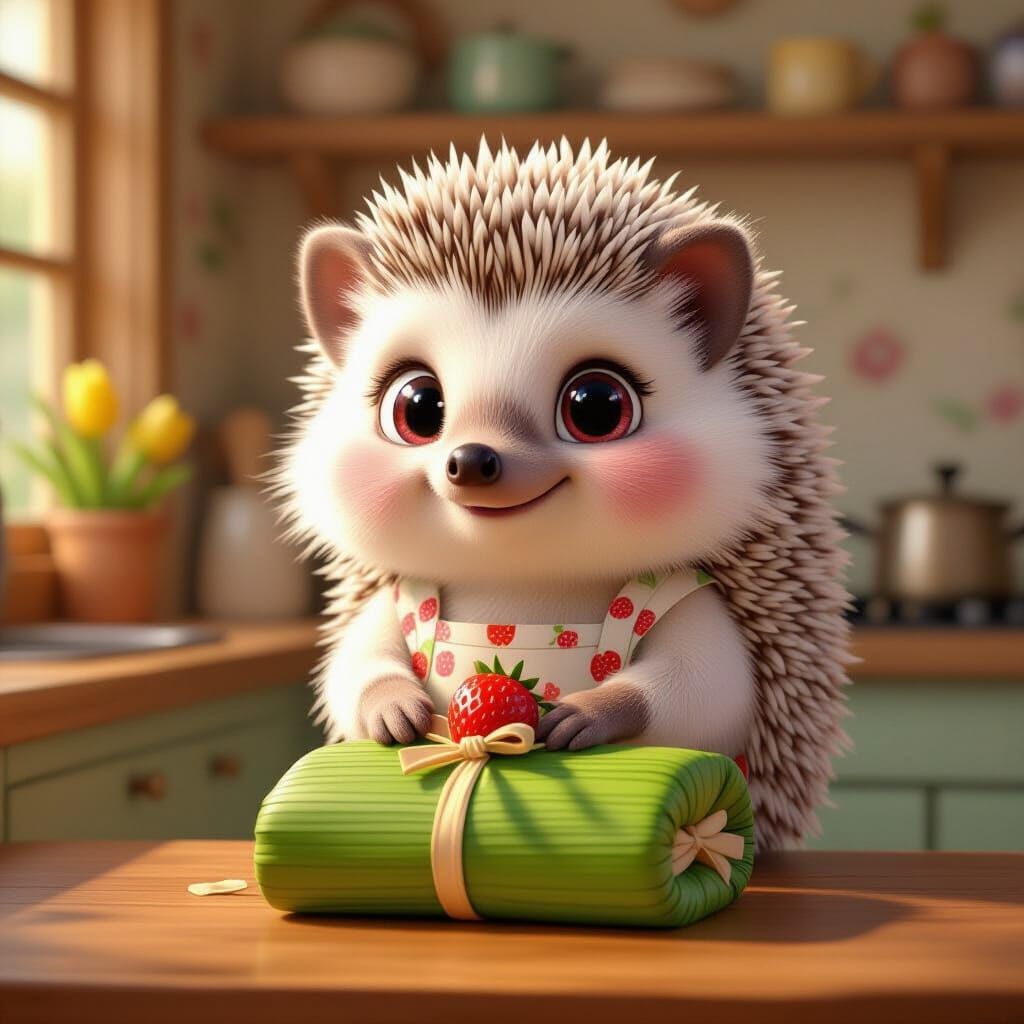 Hedgy the Hedgehog Wraps Cake: Pixar-Style Baking Scene