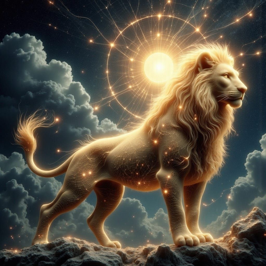 Radiant Gold Engraving of the Majestic Leo Constellation