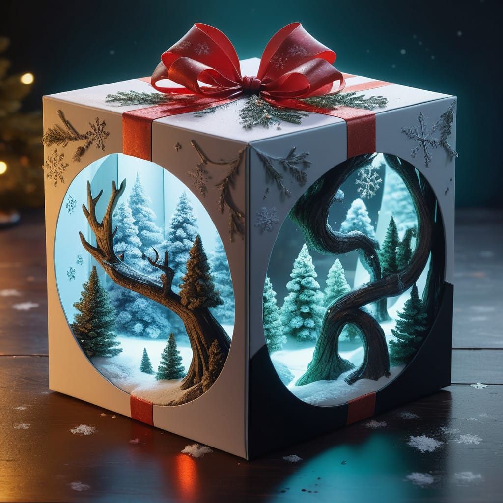 Hyperdetailed Winter Wonderland Gift Box
