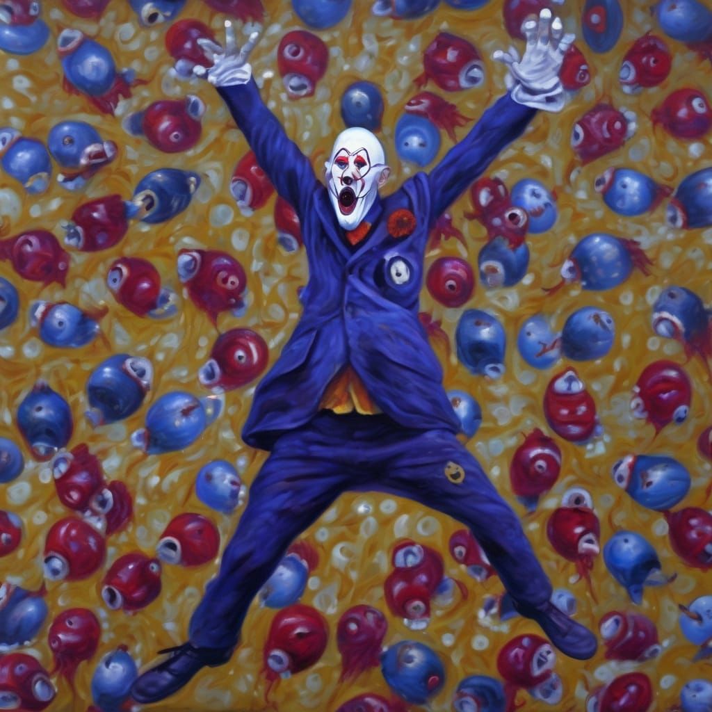 Surreal Clown-Squid Hybrid at Carnival in Oil