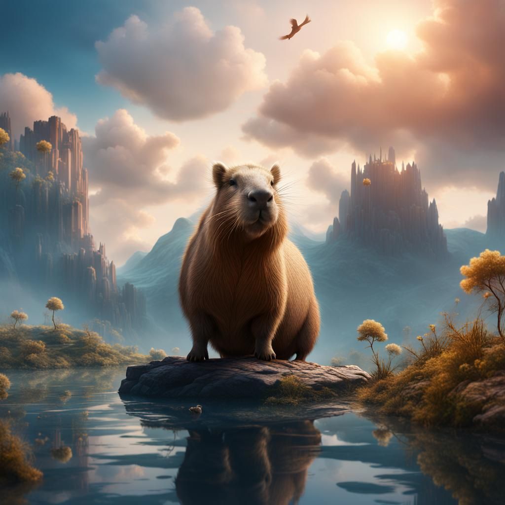 Capybara Ascends to Heaven: Fantasy Concept Art