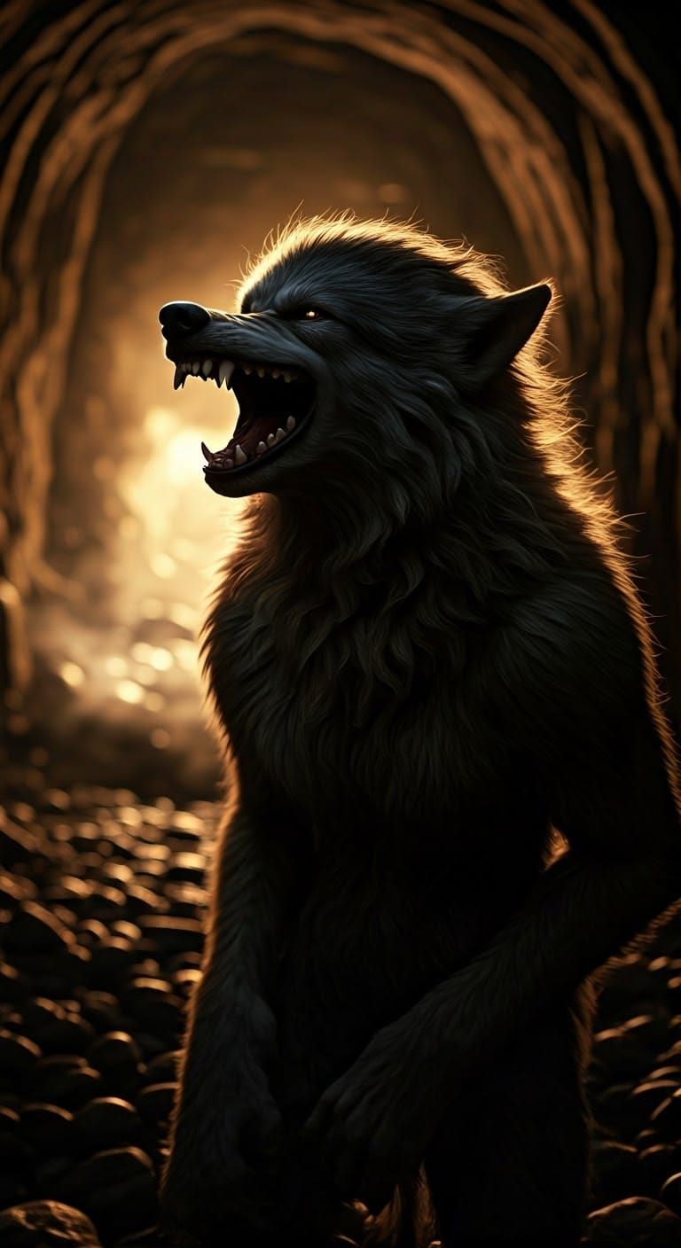 portrait (low key:1.3) silhouette of (a werewolf:1.4) laughi...