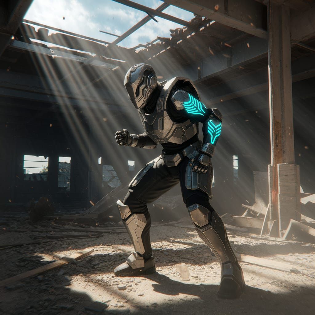 Cybernetic MMA Fighter in Ruined Arena