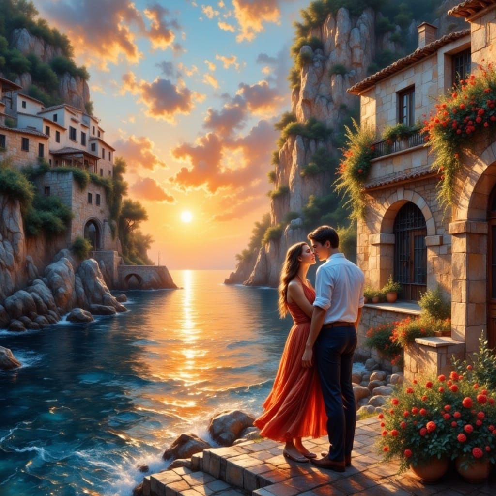 Romantic Sunset on Idyllic Capri Island