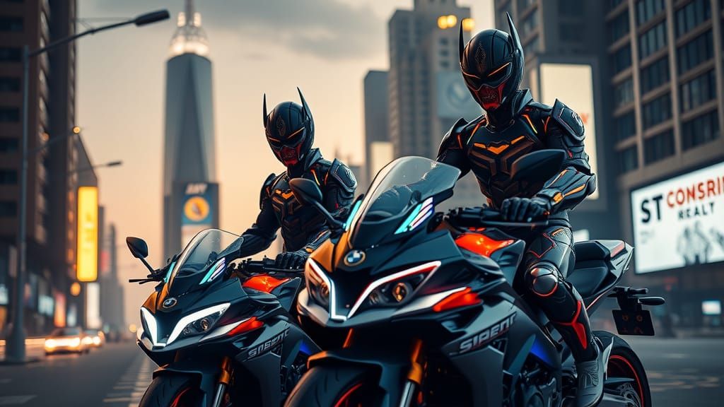 Cyborg Vampires on Superbikes in Cyberpunk Cityscape