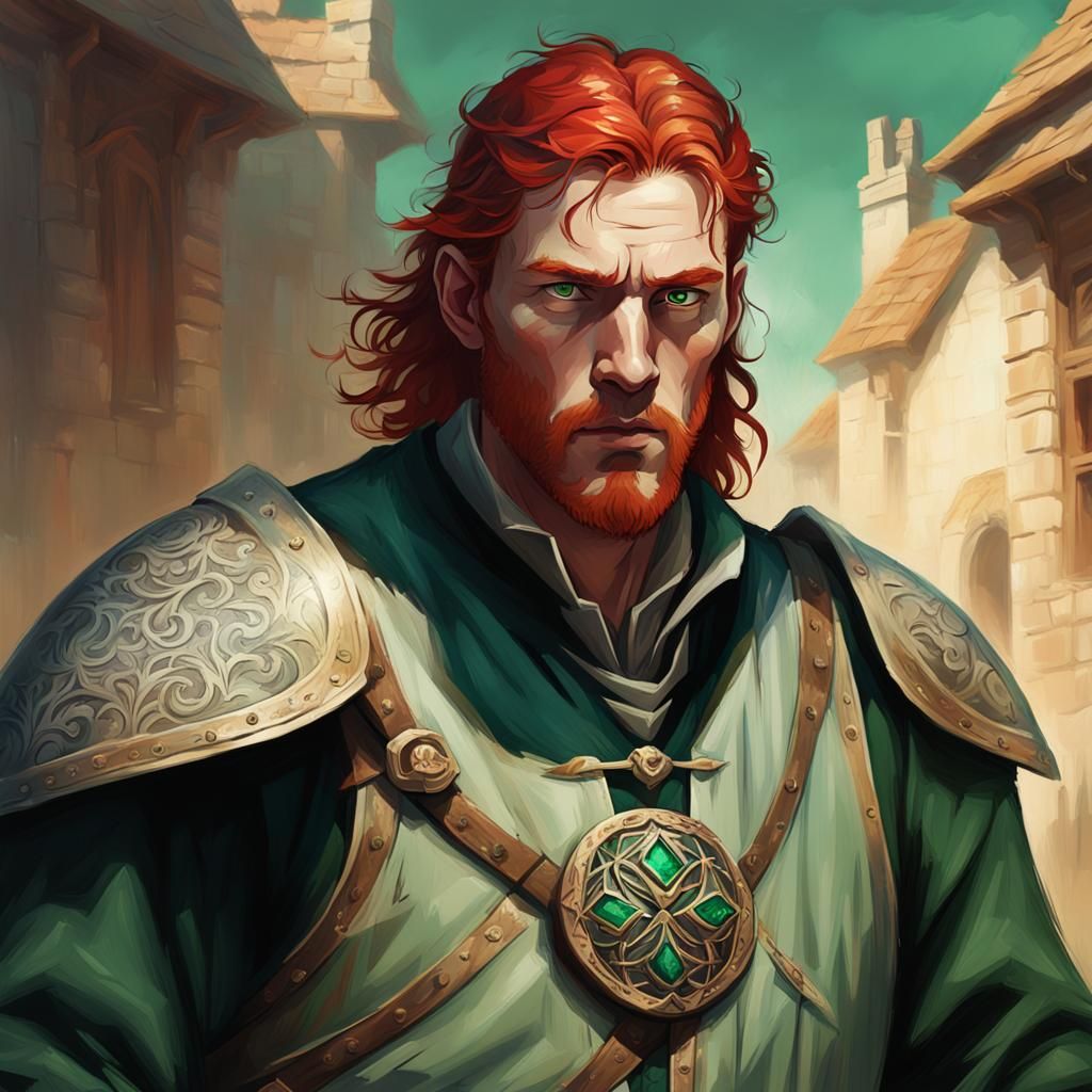Medieval Man with Emerald Eyes, Impressionist Concept Art