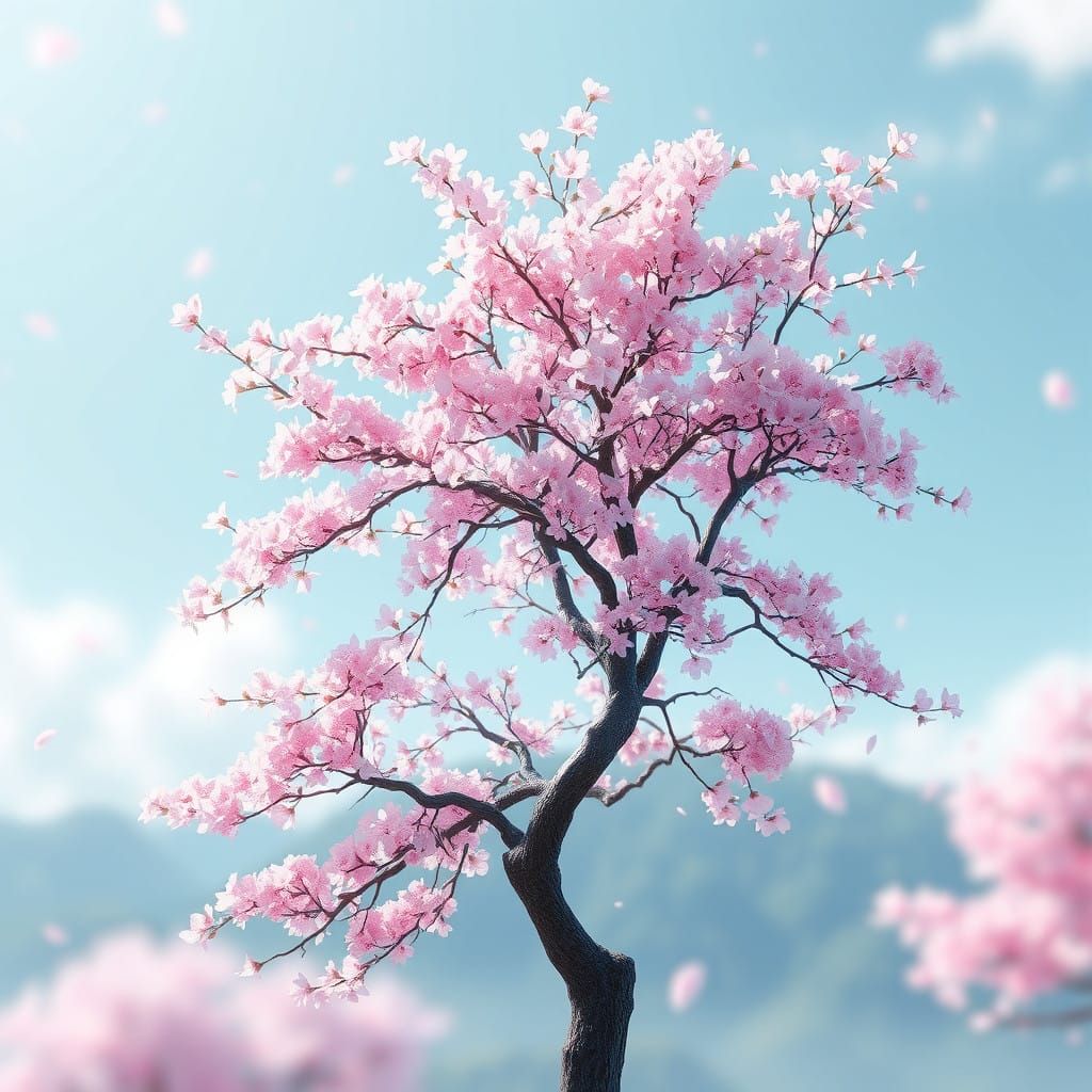 Serene Sakura Tree in Vibrant, High-contrast 3D Anime Art St...