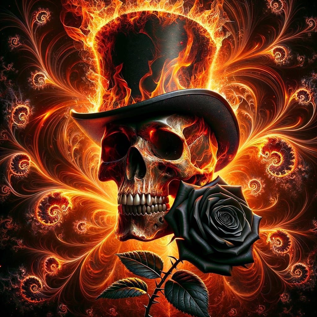 Flaming Skull with Rose in Fractal Flames