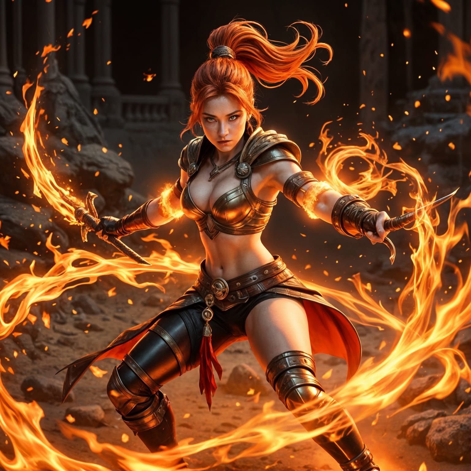Fierce Fire Warrior Princess in Combat Pose