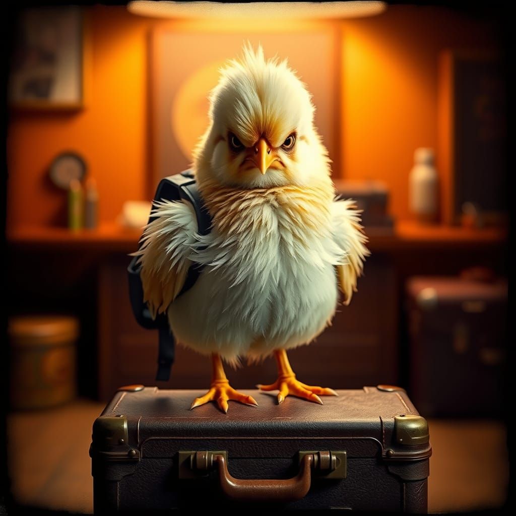 Grumpy Chick in Retro Polaroid Style