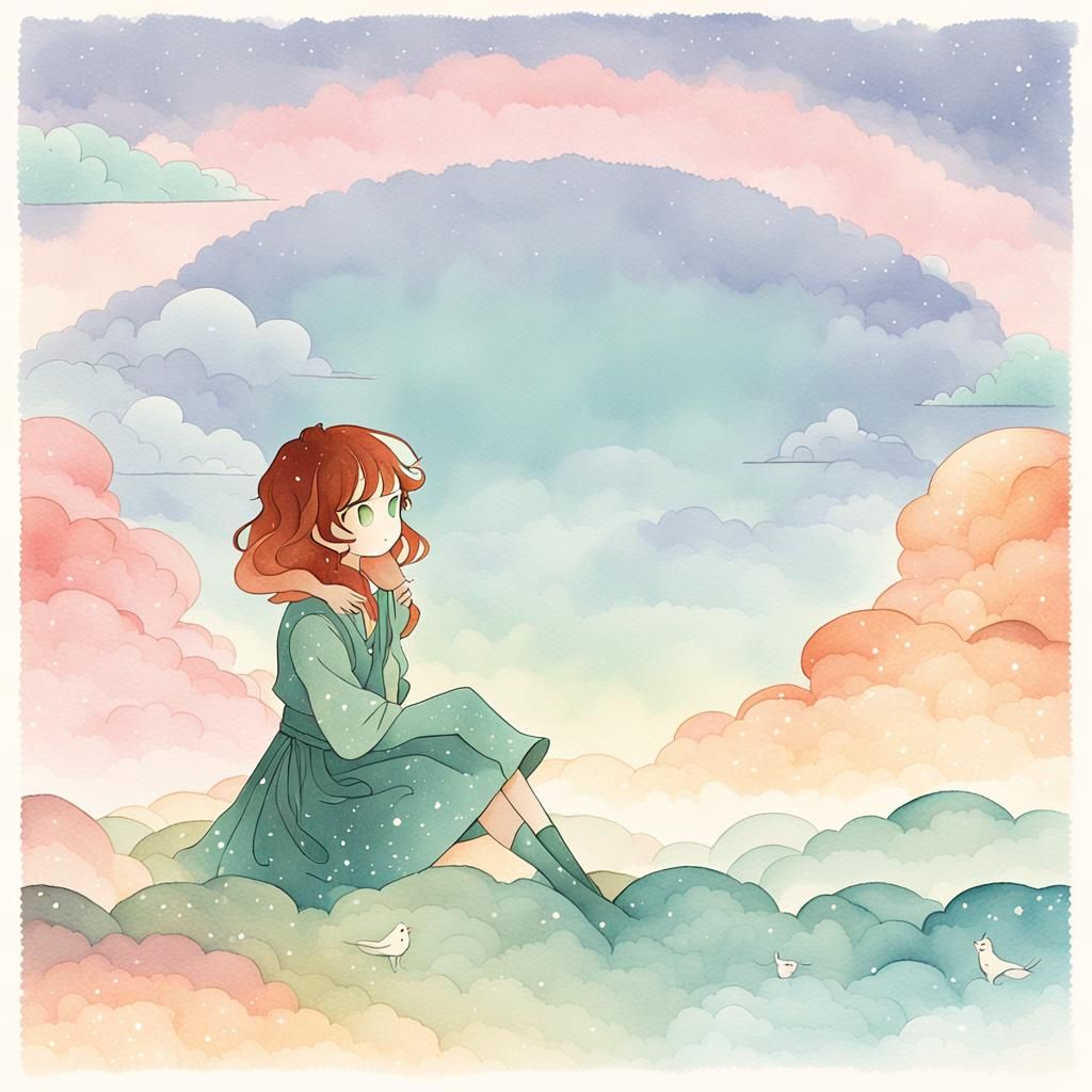 Anime Catgirl in Dreamy Pastel Landscape