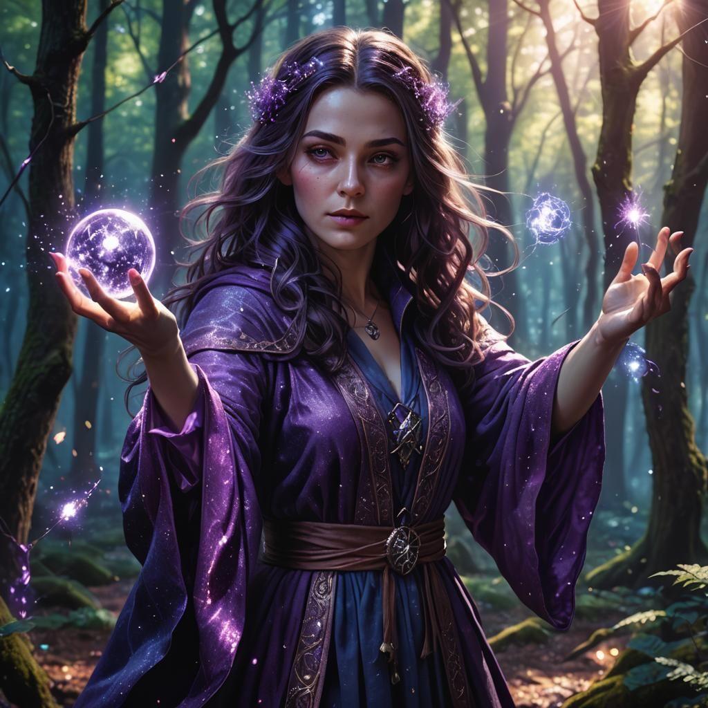 Young Wizard Casting Magic in Mystical Forest