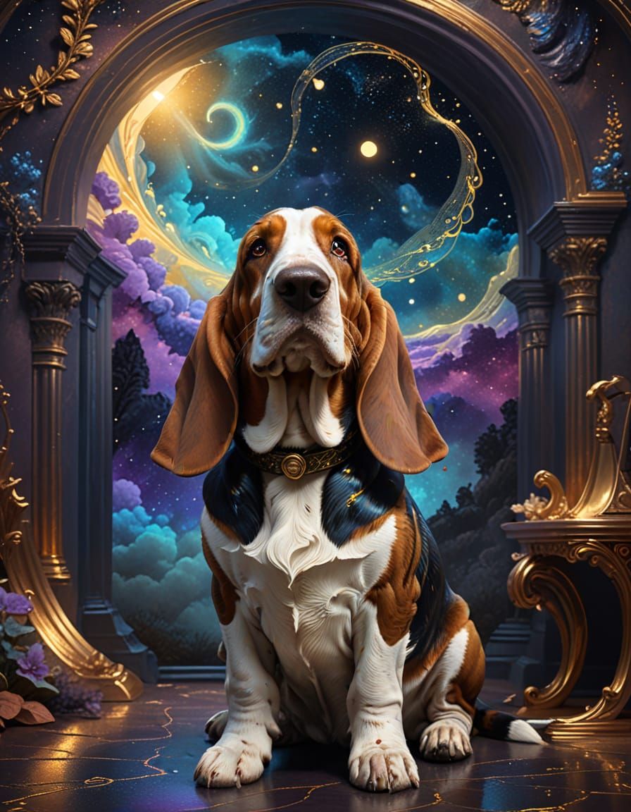 Surreal Basset Hound Detective in Cosmic Space