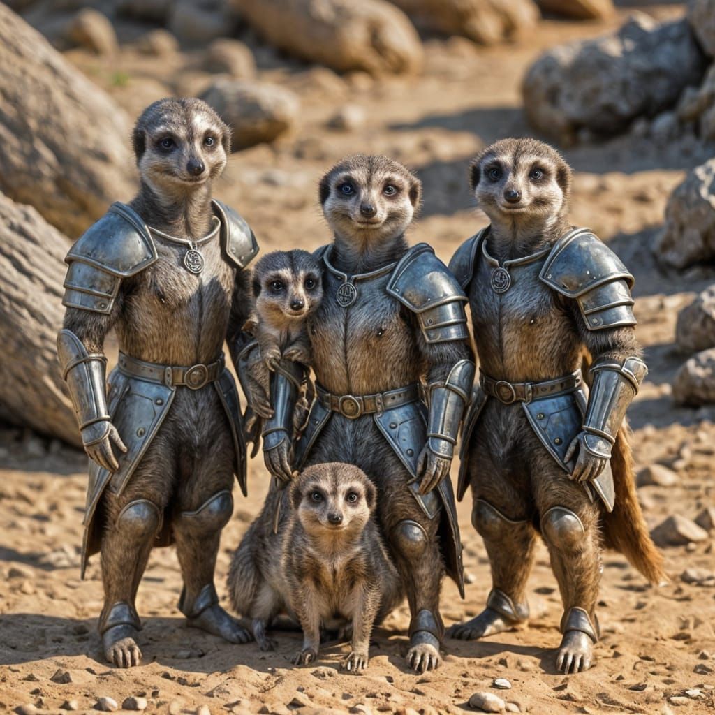 Meerkats Painted in Thick Impasto Style