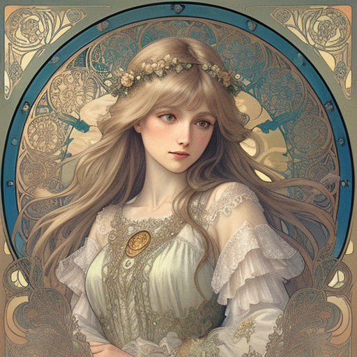 Ethereal Art Nouveau Figure Illuminated by Soft, Misty Glow