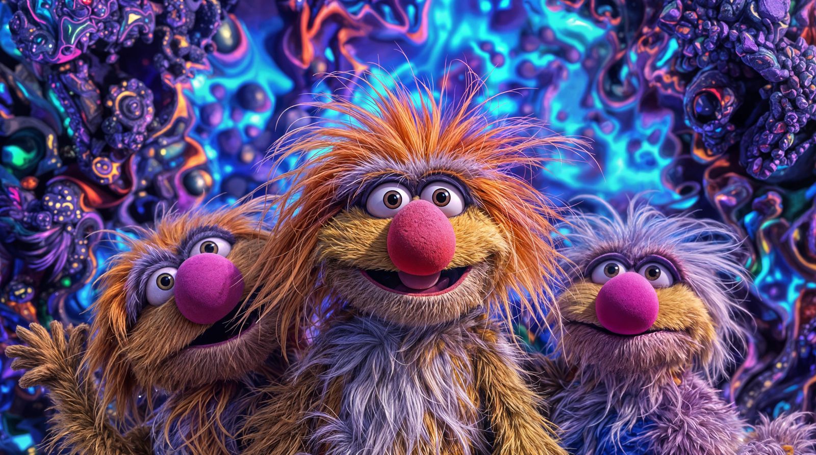 Vibrant Fractal Landscape of Fraggle Rock Puppets