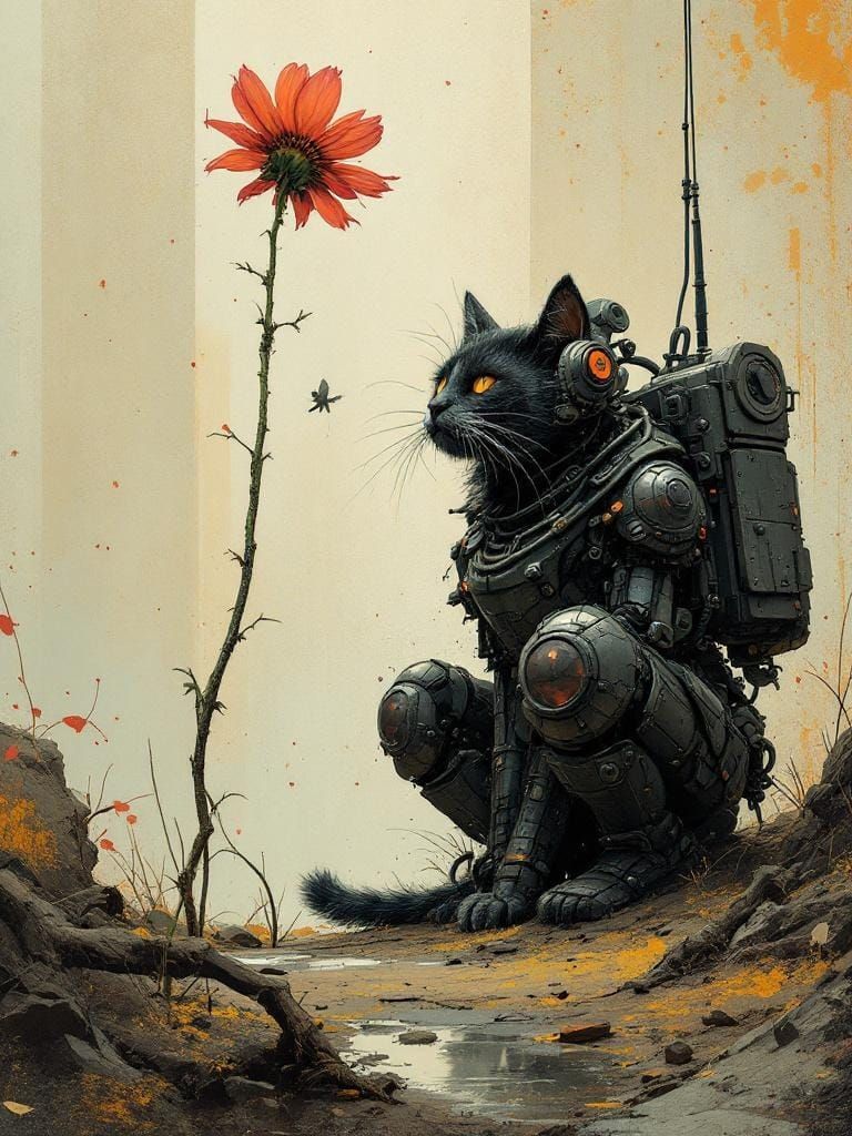 Armored Cat Under Flower, Dieselpunk Style