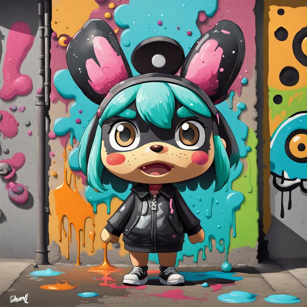 Graffiti Art with Splash Art and Polychromatic Colors