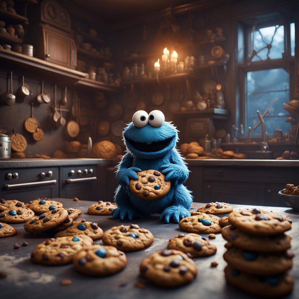Detailed Matte Painting of Cookie Monster