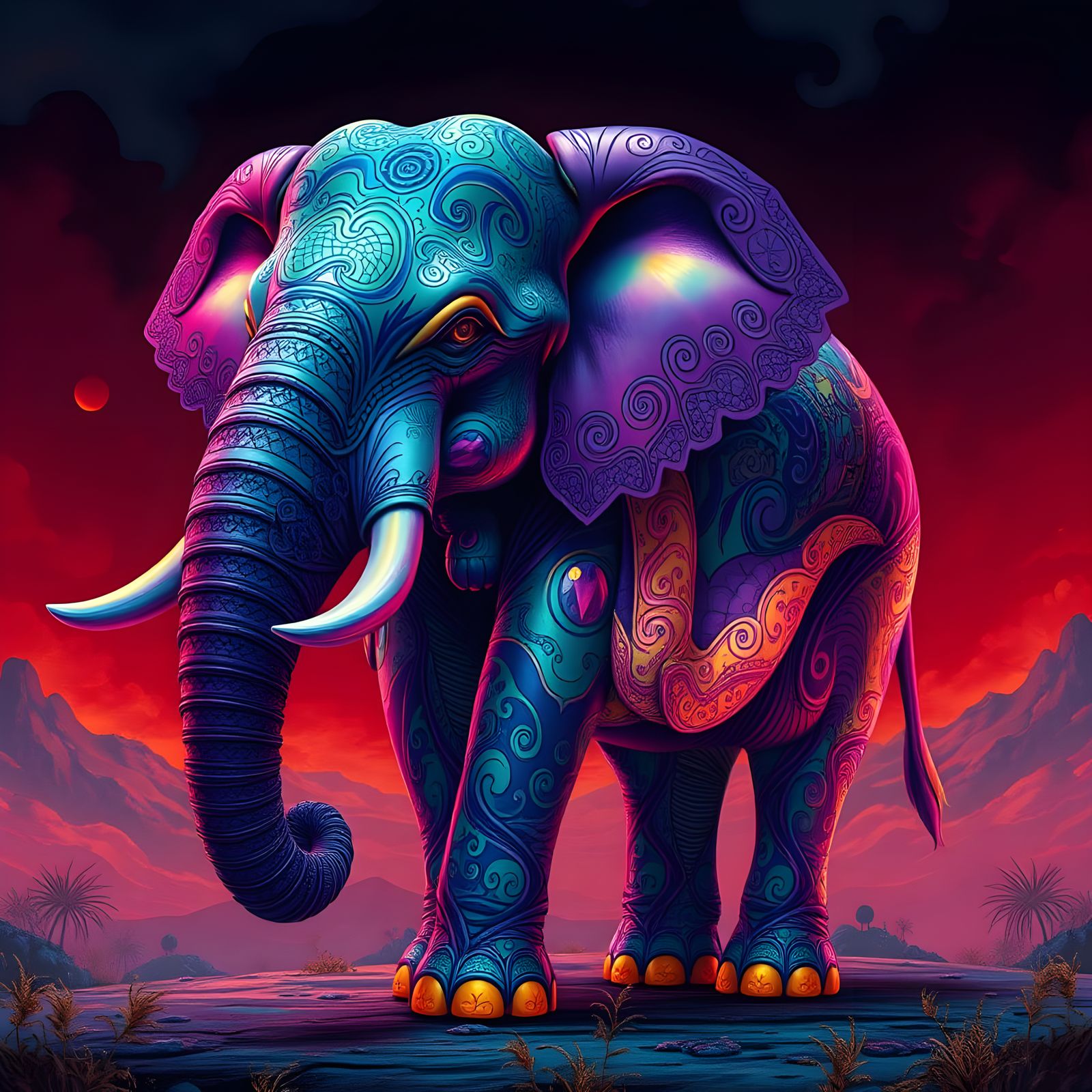 Psychedelic Elephant with Iridescent Fur