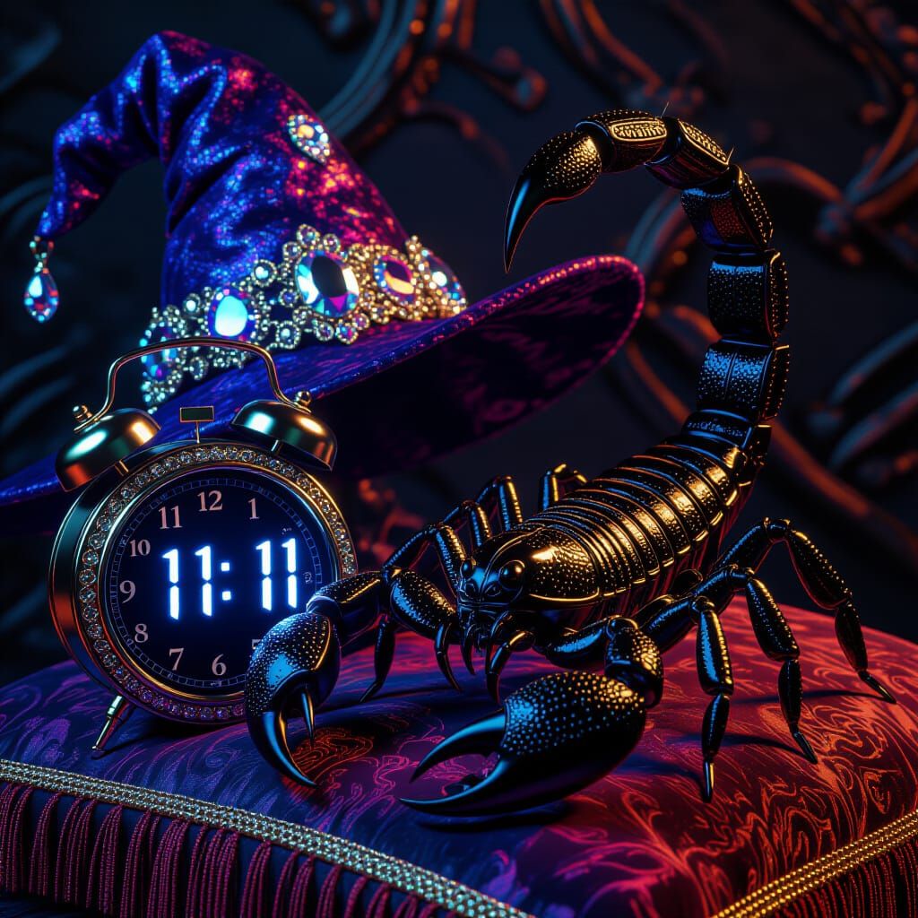 Black Scorpion and 11:11 Clock with Jeweled Hat