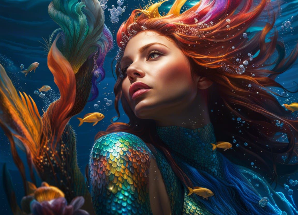 Hyperrealistic Mermaids Underwater Splash Art