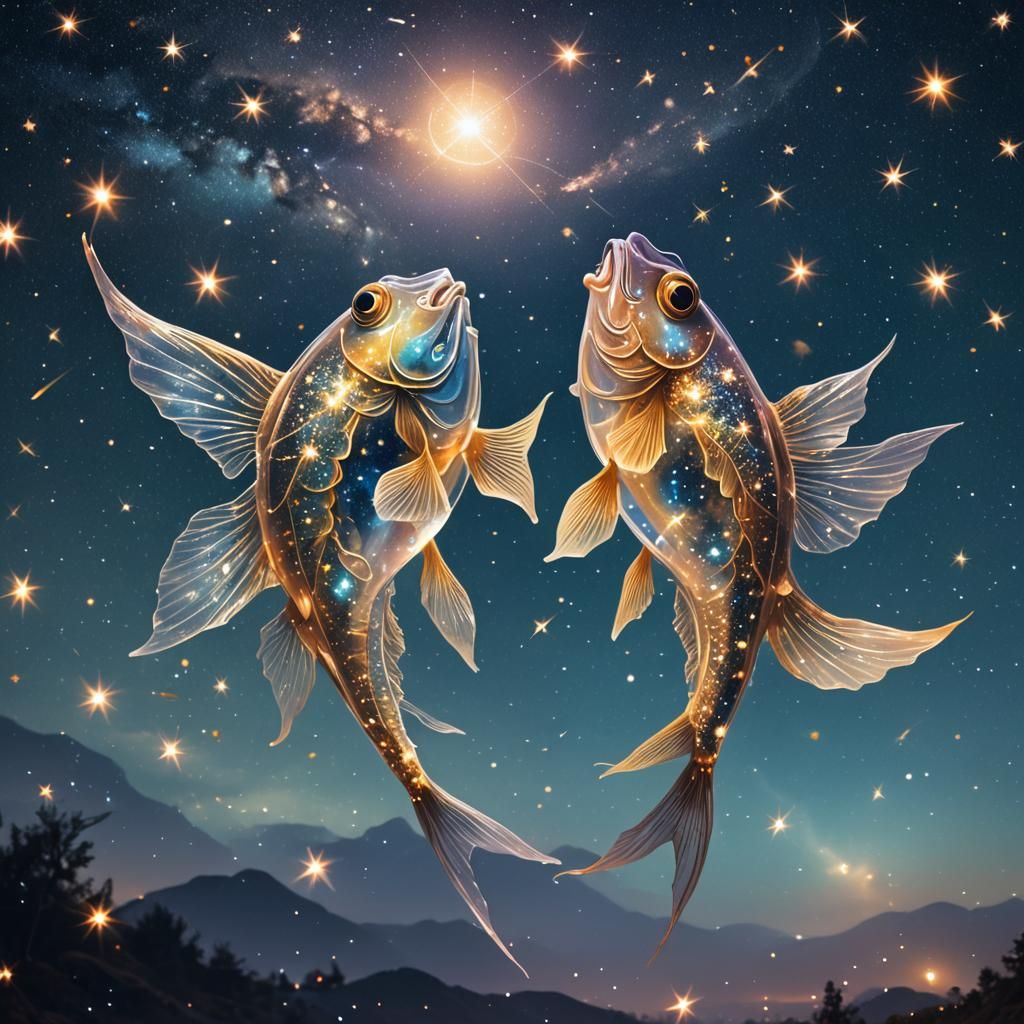Astral Pisces in Starry Double Exposure