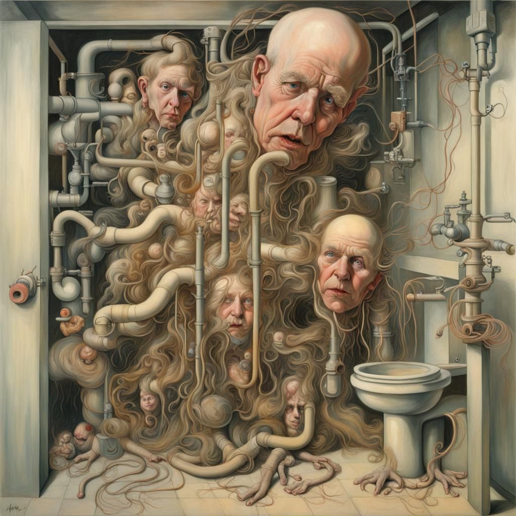 Plumbing Pipe Nightmare: Intricate Horror Painting