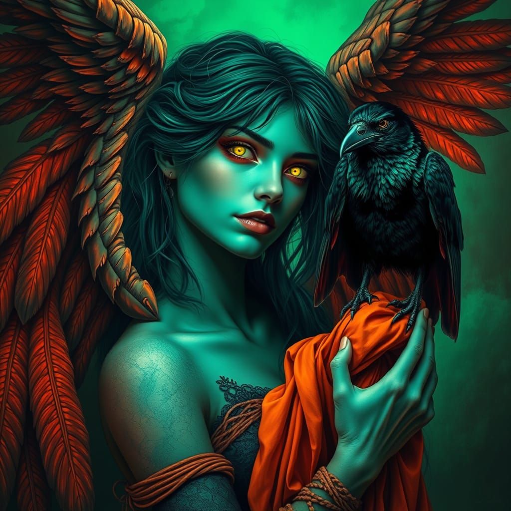 Dark Angel Portrait in Heavy Metal Surrealism