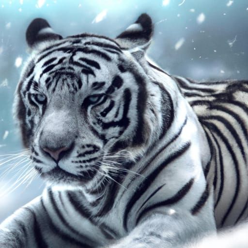 Magnificent White Tiger Portrait in Hyperdetailed Style