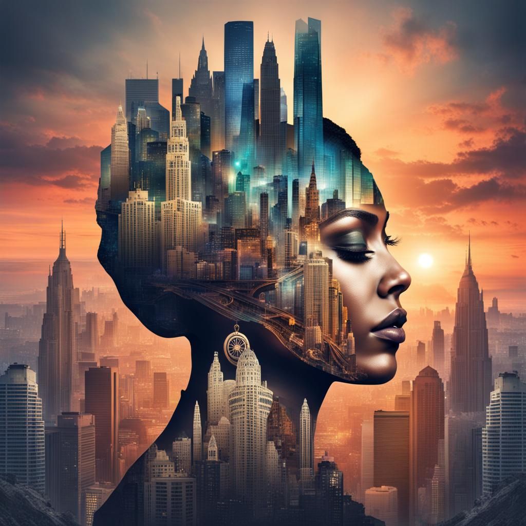 Steampunk Mosaic: Mind's Journey at Sunset