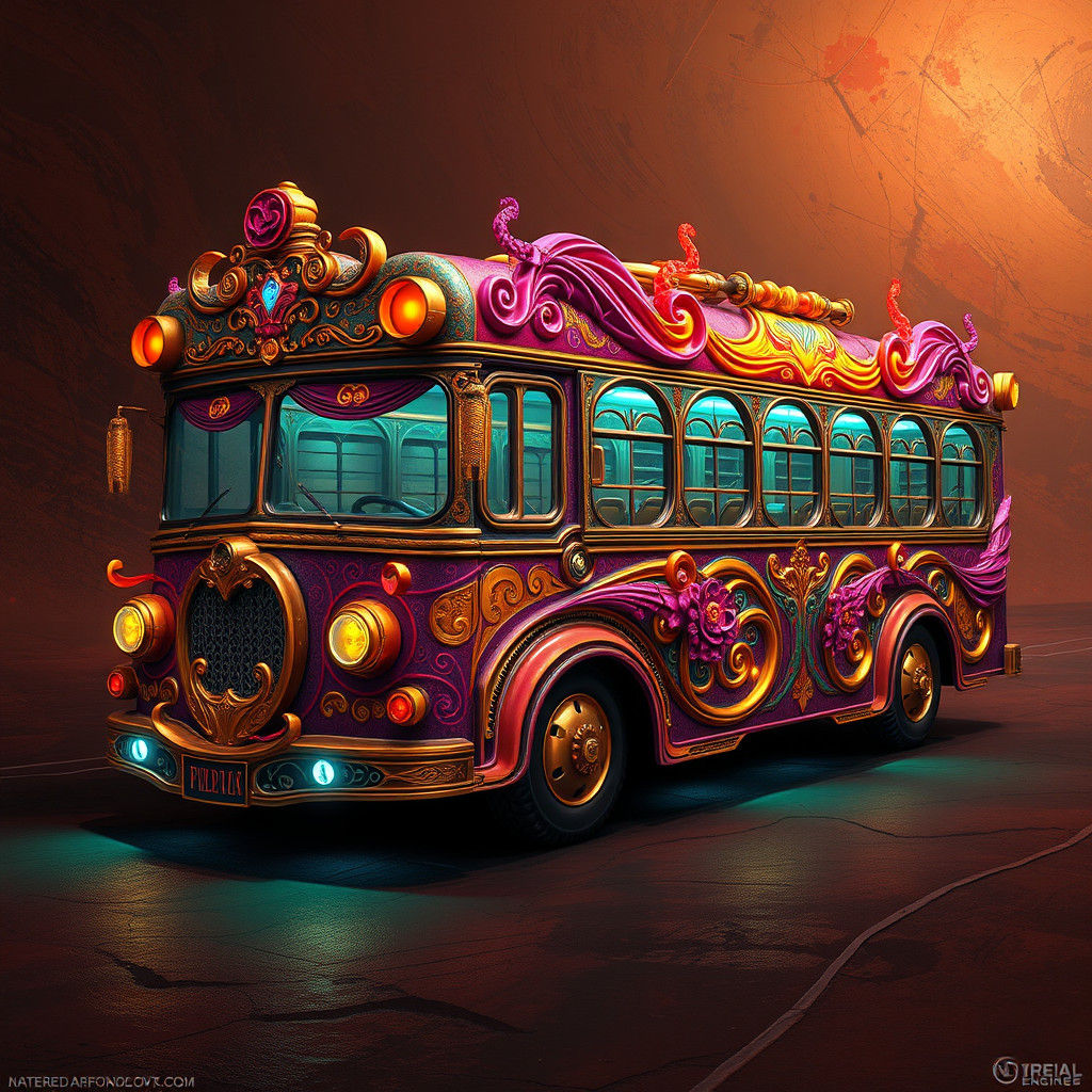 Ornate Bus with Fantasy Decorations in Matte Painting Style
