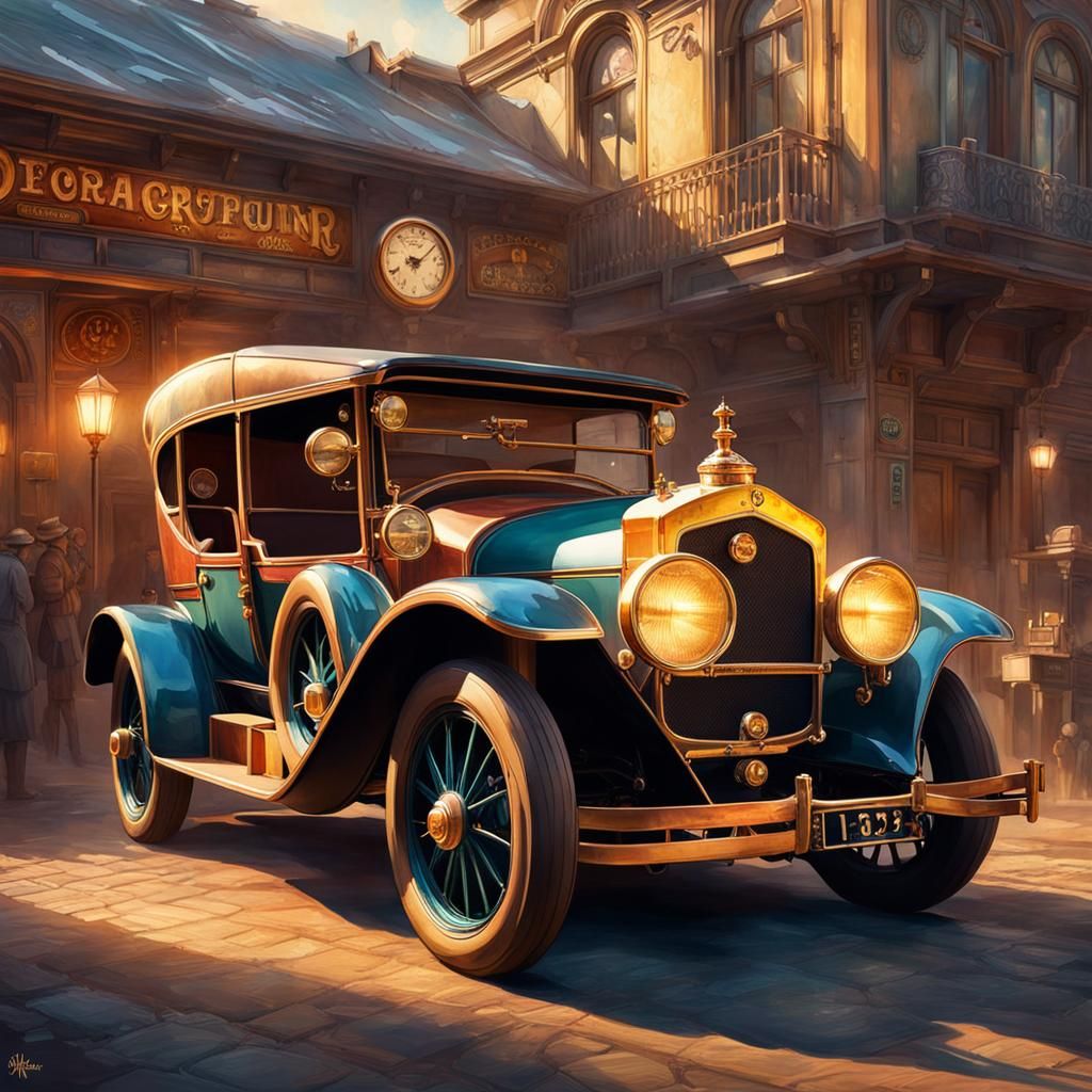 Steampunk Car in Watercolor Style