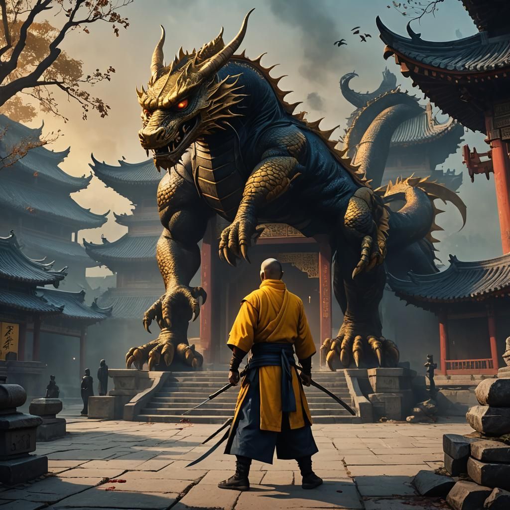 Gothic Shaolin Concept Art with Dragon and Ninja Bee