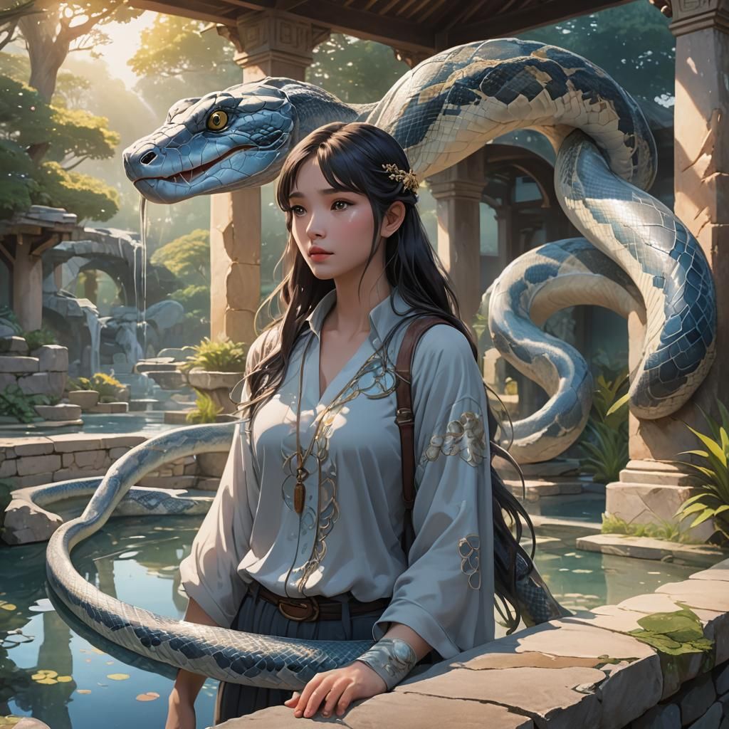 Python in Stone Pavilion, Anime-Style Digital Art