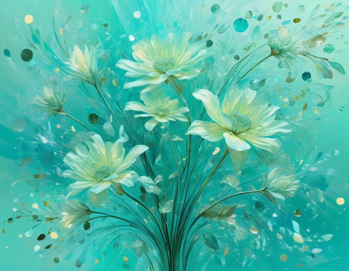 Ethereal Abstract Floral Collage in Green and Turquoise